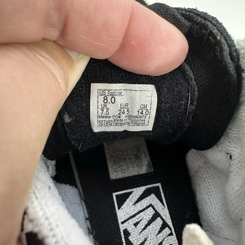Vans Sk8-Hi Zip toddler Sz 8 Tennis shoes Black White Suede Sneakers